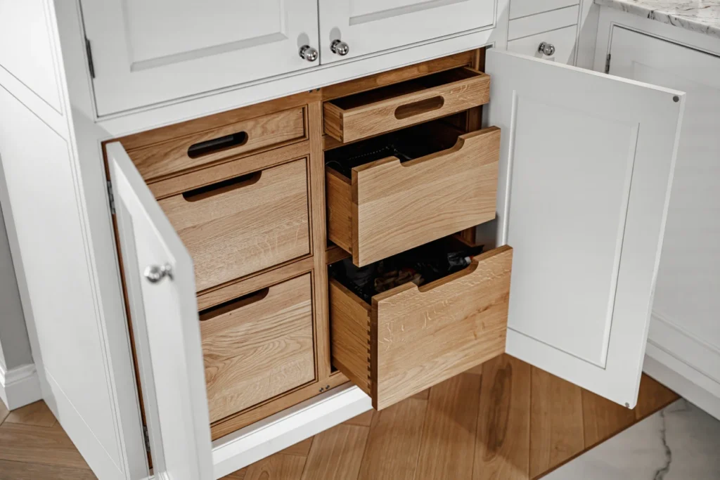 drewniane szuflady w kuchni